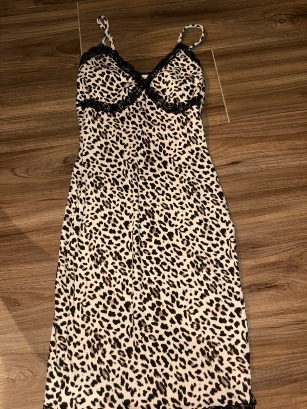 Leopard Print Slip Dress with Lace Trim